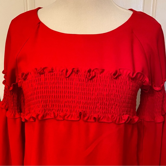 AMARYLLIS TOP BLOUSE RED RUCHED BUST SLEEVES WIDE BELL SIZE S - Picture 2 of 10